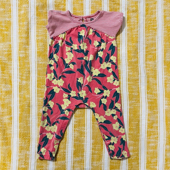 Tea Collection Other - Tea Collection Baby Girls Romper 12-18 Months Pink Floral Stripe Short Sleeve